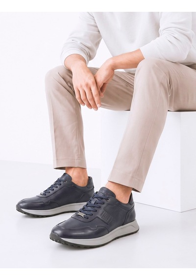 Cabani Lacivert Erkek Hakiki Deri Sneaker Ayakkabı