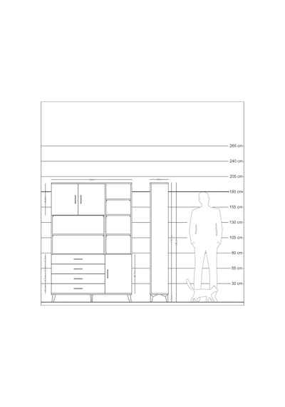 Arges Dolap 9 Raflı 4 Çekmeceli 3 Kapaklı 132x30x195 Çam-çam/... Çam