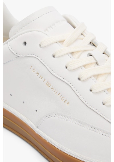 Tommy Hilfiger Th Logo Lux Ekru Deri Erkek Snekar-13408 Ekru