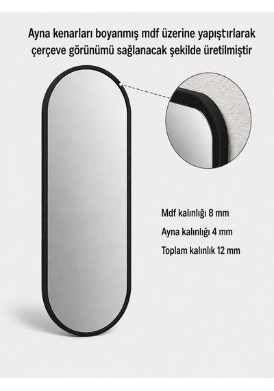 Modern Oval Boy Aynası 40x120 Cm Minimalist Çerçeveli Dekoratif Duvar Aynası 2026 Trend Gümüş