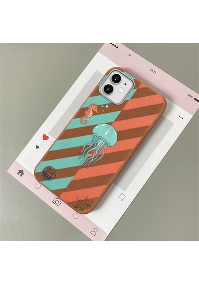 İphone 11 Uyumlu Kahverengi Deri Dokulu Silikon Kamerayı Korur Şok Emici Kılıf 6