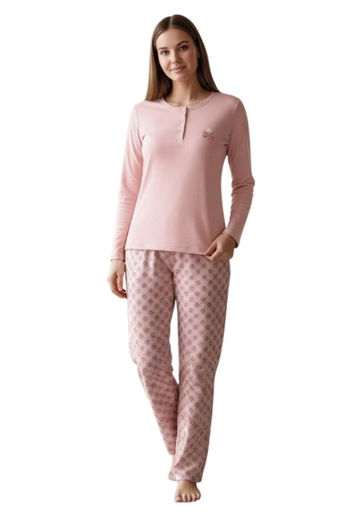 Over Sleep By Poleren Over Sleep 3412 Kadın Kışlık Süprem Pijama Takımı Pudra