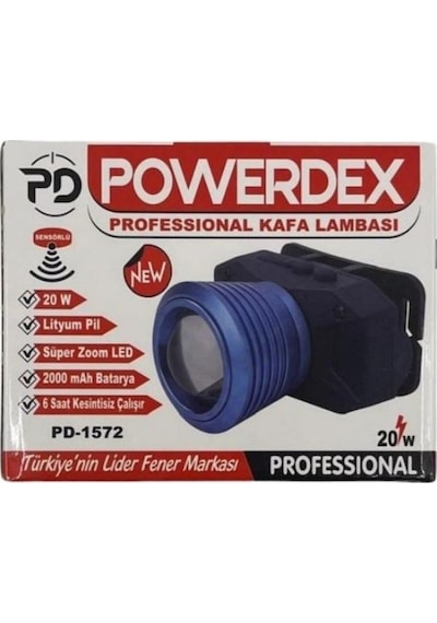 Powerdex Pd-1572 Yüksek Kaliteli Süper Zoom Led Kafa Feneri 20w Mavi - Siyah