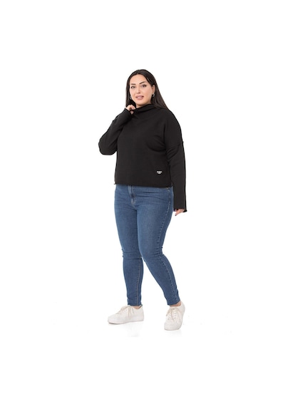 Büyük Beden Kapüşonlu Düşük Kollu Pis Dikişli Üç İplik Siyah Sweatshirt-siyah Siyah
