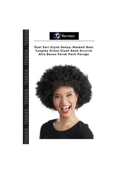 Özel Seri Giyim Detayı Maskeli Balo Cosplay Ürünü Siyah Renk Kıvırcık Afro Bonus Peruk Parti Peruğu