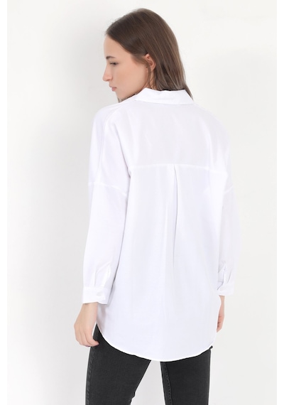 Giysa Kadın Beyaz Uzun Kollu Basic Pamuklu Oversize Gömlek - 3900 Beyaz