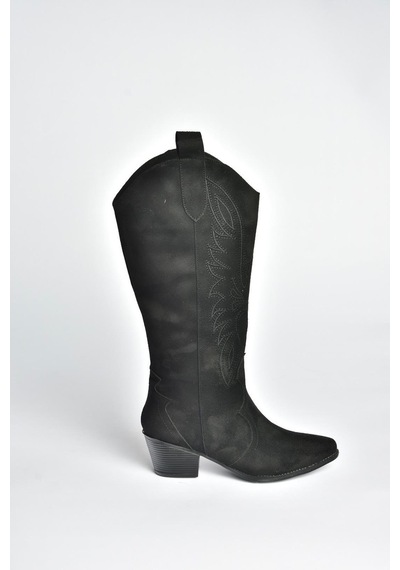 Fox Shoes V820356002 Siyah Süet Kalın Topuklu Kadın Çizme Siyah