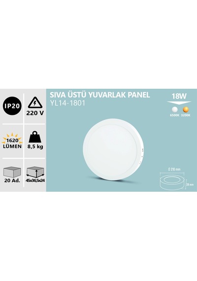 Cata 18w Sıva Üstü Yuvarlak Led Panel Beyaz 6500k