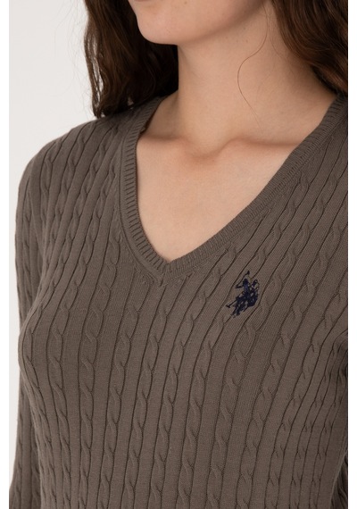 U.S. Polo Assn. Kadın Vizon V Yaka Basic Kazak 50313625-VR052