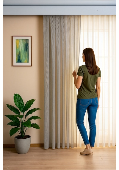 Keten İçeren Tül Perde Doğal Natural Ütü İstemez Salon Oturma Odası Yatak Odası Antre Siyah