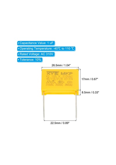 1uf 310v X2 %10 27.5mm Polyester Kondansatör 5 Adet