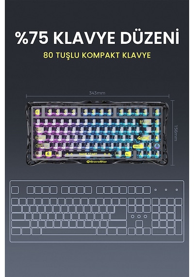 Gravastar Mercury K1 Lite Rgb Kablosuz Mekanik Gaming Klavye