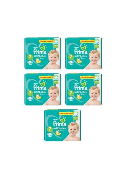 Prima Pampers Aktif Bebek Fırsat Paketi XX Large Bebek Bezi 15+ KG 7 Beden 5 x 34 Adet 5'li