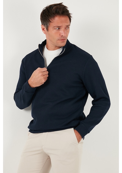 Buratti Pamuklu Relaxed Fit Yarım Fermuarlı Sıfır Yaka Örme Erkek Sweat 5901076 Lacivert