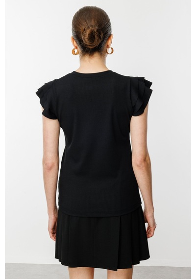 On Kadın Minimalist V Yaka Kısa Kol Bluz - Regular Fit Siyah