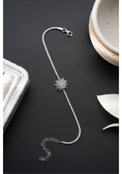 Çekirdekjewelry 925 Ayar Gümüş Mortaşli Lotus Çiçeği Figürlü Işıltılı Bileklik Gri