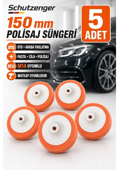 5 Adet 150 Mm Oto Araba Parlatma Pasta Cila Polisaj Süngeri M14 Matkap Uyumludur