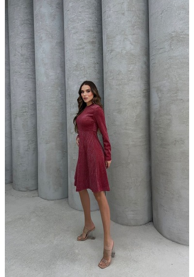Lesa Wear Yumuşacık Likralı Simli Mini Gece Elbisesi Bordo