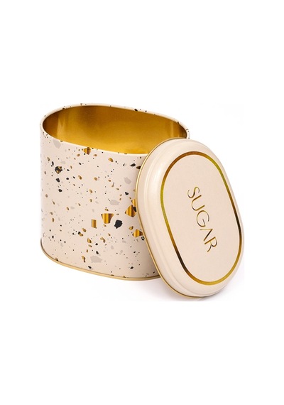 Terrazzo Cream Desenli Oval Metal Saklama Kabı 14 x 12 x 13 CM 1.4 L Çok Renkli