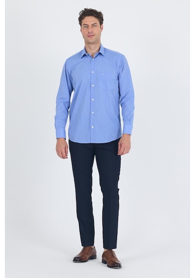 İmza Mavi Uzun Kol Pamuklu Basic Comfort Fit Gömlek 1004250002 Koyu Mavi