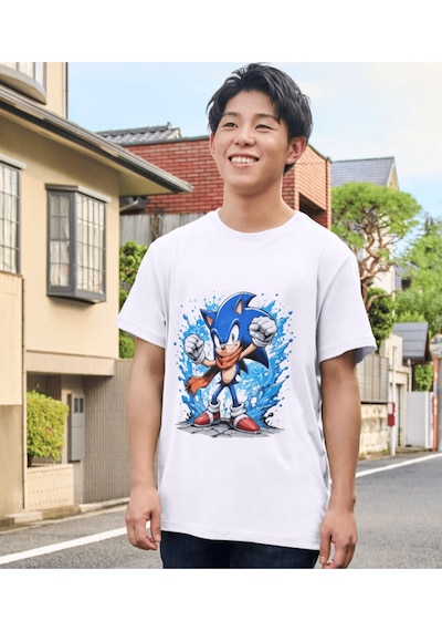 Alpşan Ticaret Sonic Çocuk Tişört Sonic Unisex Yetişkin Tişört Sonic Tişört Beyaz