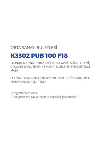 Cateksss 3302 Pub 125 Oynak Tabla Bağlantılı, Mavi Pasifize Edilmiş Galvaniz Kaplı Maşa Poliamid 6 Kasnaklı, Enjeksiyon Baskı Poliüretan Kaplı, Kendinden Burçlu Teker - 4 Lü Paket Cateksss 3302 Pub 125 Oynak Tabla Bağlantılı, Mavi Pasifize Edilmiş Galvaniz Kaplı Maşa Poliamid 6 Kasnaklı, Enjeksiyon Baskı Poliüretan Kaplı, Kendinden Burçlu Teker - 4 Lü Paket