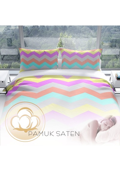Cattleya Wave 3D Pamuk Saten Çift Kişilik Nevresim Takımı Çok Renkli