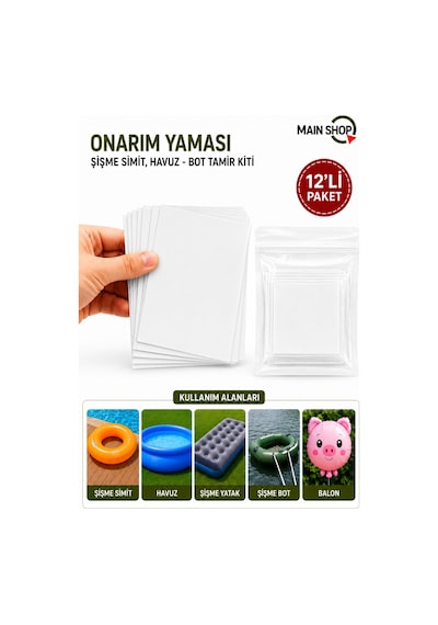 Mainshop 12'li Onarım Yaması - Şişme Havuz, Bot Ve Simit Tamir Kiti M-51