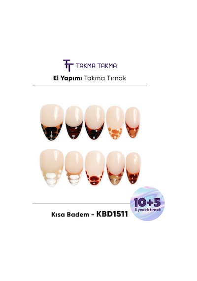 15'li Ten Rengi Kısa Badem Kbd1511 Tekrar Kullanılabilir El Yapımı Protez Takma Tırnak L
