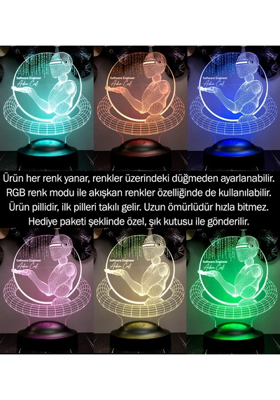 Yazılım Mühendisi Hediyesi, Yapay Zeka Mühendisi, Bilgisayar Mühendisi Hediyesi Kişiye Özel 3d Led Lamba, Yazılımcı Hediyesi