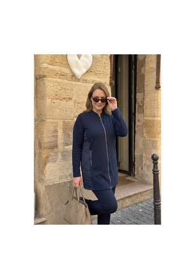 Onno Style Women Yan Kapitoneli Çelik Örgü Triko Kadın Ceket Lacivert