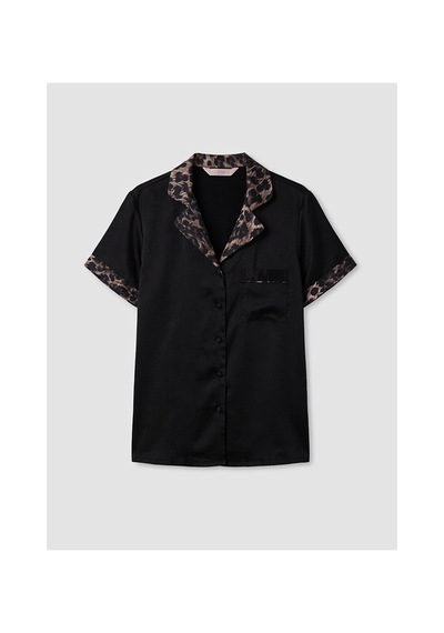 Lcw Dream Siyah Leopar Desenli Saten Kadın Şortlu Pijama Takımı