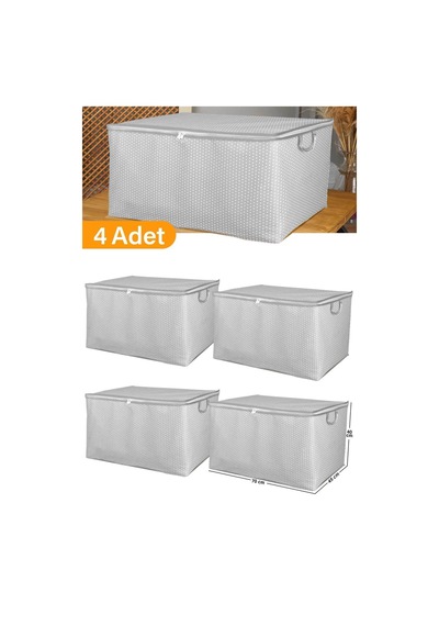 4 Adet - Maxi Boy Gri Benekli Yastık / Battaniye Hurcu - 70x45x40 Cm Polipropilen 75 X 45 Beyaz Diğer