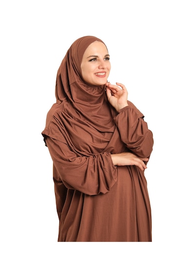 Hürrem Bone 2 Parça Namaz Elbisesi Viskon Düz 2504 14 Kahverengi