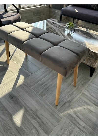 Stillola Gürgen Ahşap Ayaklı Puf Bench Gri