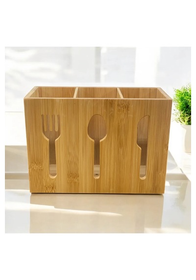 Bambu 3 Bölmeli Kaşıklık Tezgah Üstü Organizer Çatal Kaşık Bıçak