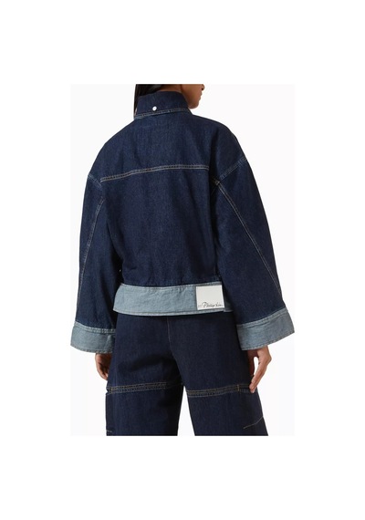 3.1 Phillip Lim Kemerli Boxy Denim Ceket, Peplum Detaylı, Oversize Kesim Lacivert