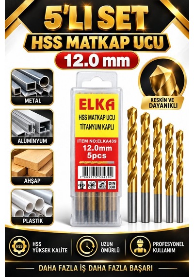 12 Mm Hss Titanyum Kaplı Matkap Ucu 5'li Set Metal Alüminyum Ahşa