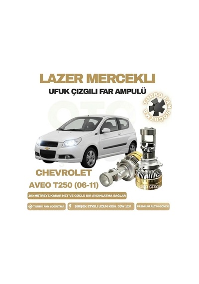 Chevrolet Aveo 2006 - 2011 Mercek Led Ufuk Çizgili Far Ampulü Led Şimşek Etkili