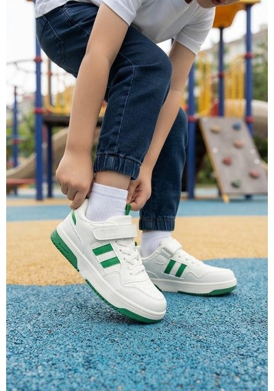 Fort Cool Foor Rahat Esnek Sneaker Erkek Çocuk Spor Ayakkabı Beyaz - Yeşil
