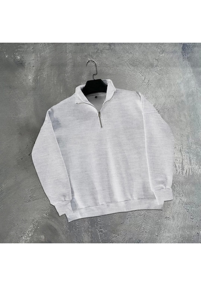 Erkek Yarım Fermuarlı Üç İplik Sweatshirt - Gri
