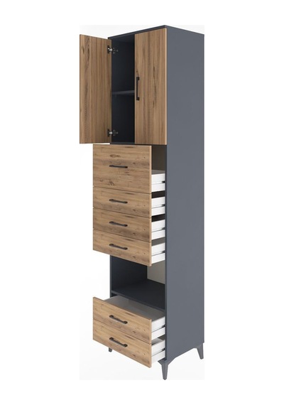 Hyperion Dolap 3 Raflı 6 Çekmeceli 2 Kapaklı 60x44x243 Antrasit-çam Antrasit