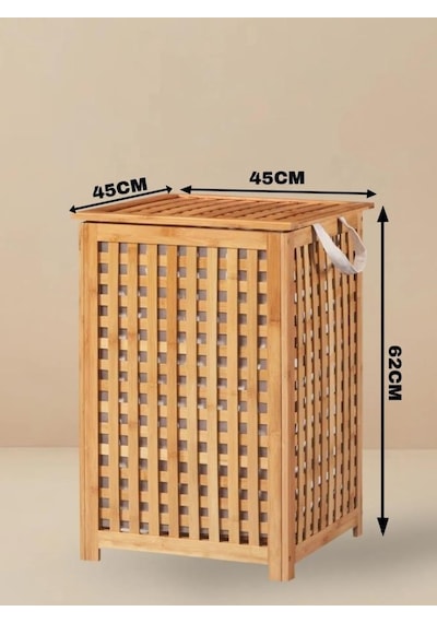Bambu Çamaşır Sepeti - Kirli Sepeti 45x45x62 Cm Kahverengi