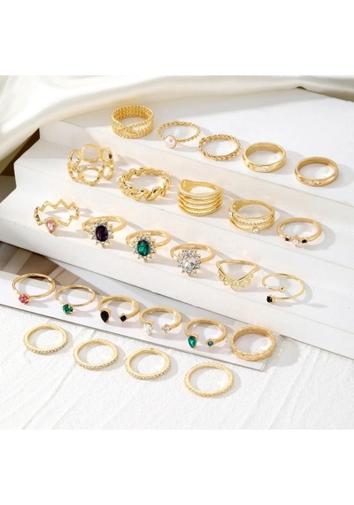 Girift Vintage Vanya Gold Çoklu Renkli Yüzük Seti Altın