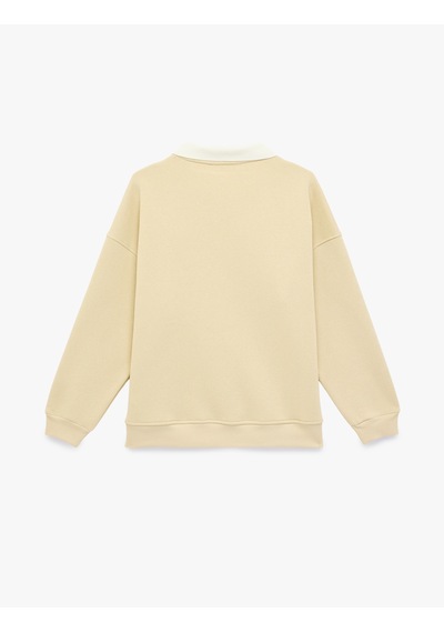 Koton Rahat Kalıp Kedi Nakışlı Uzun Kollu Polo Yaka Sweatshirt Bej 6sal10426ık Ekru