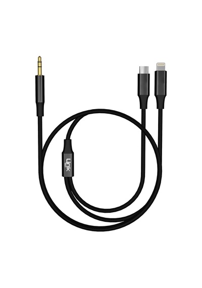 Linktech A204 Type-c + Lightning - 3.5mm Aux Kablo 1.20M Siyah
