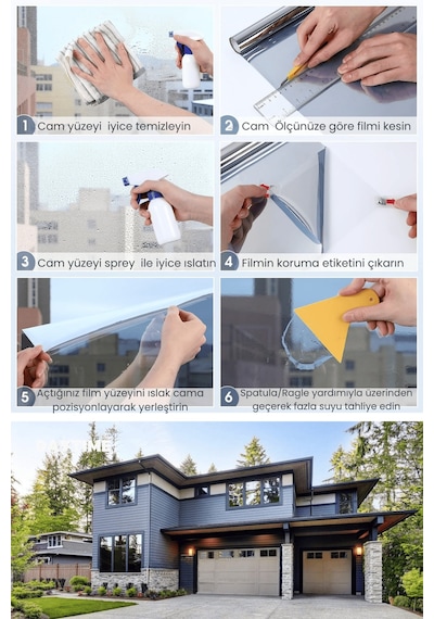 90x100 Cm Aynalı Cam Filmi Silver Silver Statik Uv Güneş Koruyucu Cam Kaplama