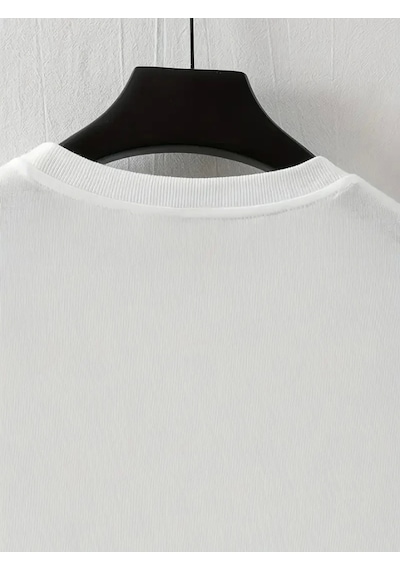 Modi Baskılı Oversize Bisiklet Yaka T-shirt - Beyaz - Mymg158903