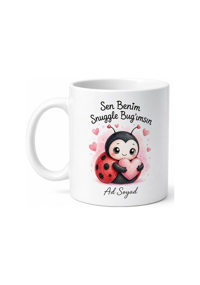 Snuggle Bug Temalı Sokulmayı Seven İngilizce Çay Kupası Hediye Bardak Beyaz