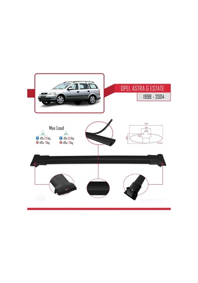 Opel Astra G Sw 1998-2004 Arası İle Uyumlu Fly Model Ara Atkı Tavan Barı Siyah 3 Adet Bar